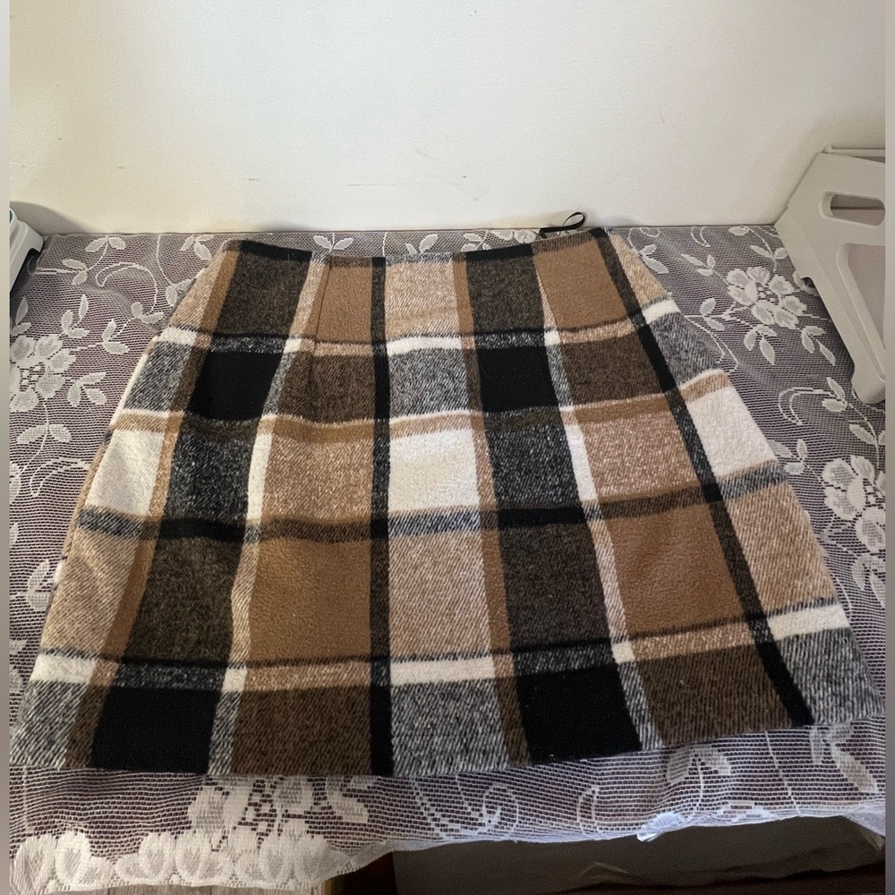 Plaid A-Line Skirt in Brown and Black
